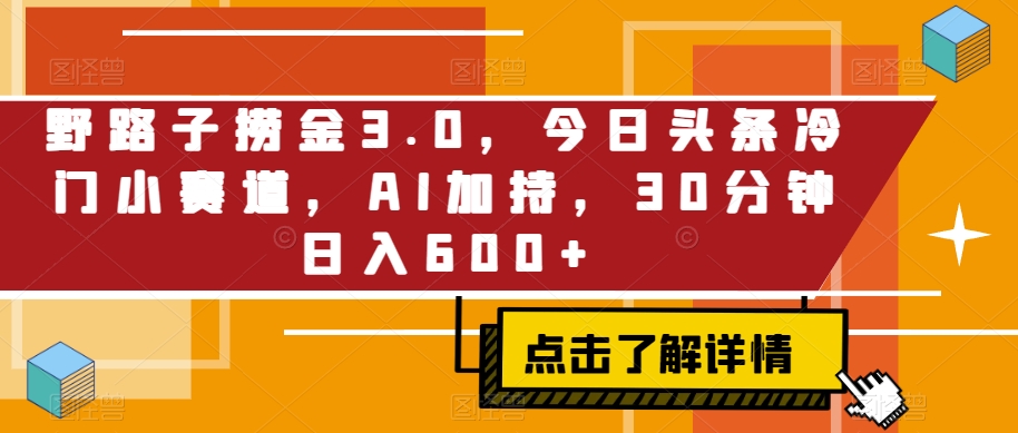 野路子捞金3.0，今日头条冷门小赛道，AI加持，30分钟日入600+-观智斋电商课程站