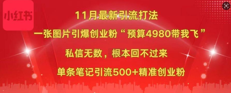 小红书11月最新图片打粉，一张图片引爆创业粉，“预算4980带我飞”，单条引流500+精准创业粉-观智斋电商课程站