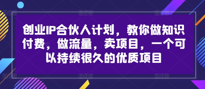 创业IP合伙人计划，教你做知识付费，做流量，卖项目，一个可以持续很久的优质项目-观智斋电商课程站