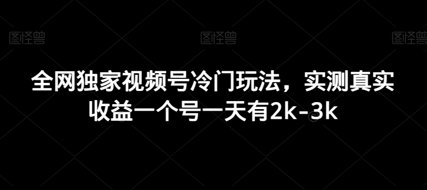 全网独家视频号冷门玩法，实测真实收益一个号一天有2k-3k-观智斋电商课程站