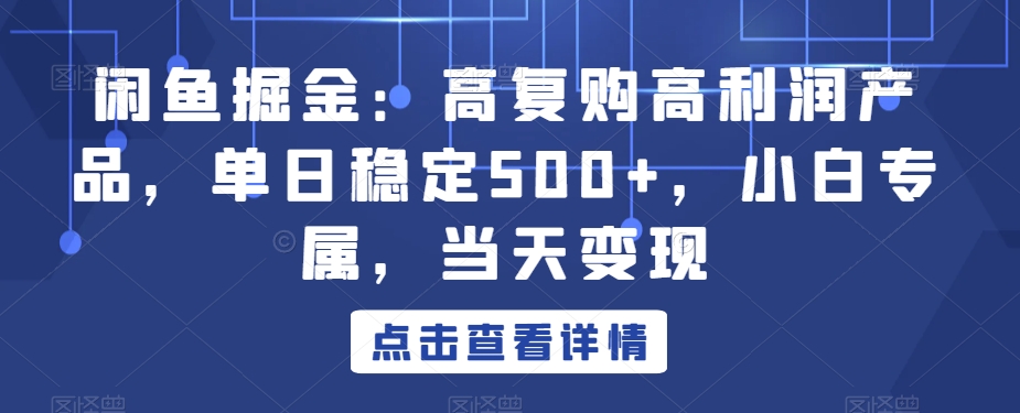 闲鱼掘金：高复购高利润产品，单日稳定500+，小白专属，当天变现-观智斋电商课程站