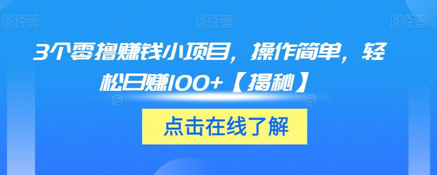 3个零撸赚钱小项目，操作简单，轻松日赚100+【揭秘】-观智斋电商课程站