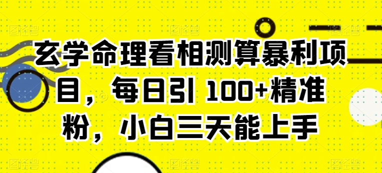 玄学命理看相测算暴利项目，每日引 100+精准粉，小白三天能上手-观智斋电商课程站