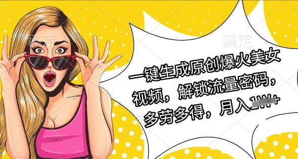 一键生成原创爆火美女视频，解锁流量密码，多劳多得，月入过W-观智斋电商课程站