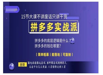 朋哥电商(拼多多实战派)，15节大课不讲废话只讲干货，简单粗暴 能落地 可复制-观智斋电商课程站