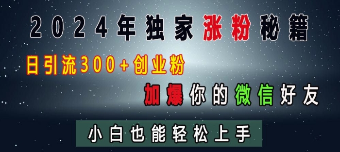 2024年独家涨粉秘籍，日引流300+创业粉，加爆你的微信好友，小白也能轻松上手-观智斋电商课程站