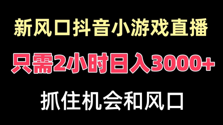 新风口抖音小游戏直播，每天只需2小时，日入3000+，小白直接上手-观智斋电商课程站