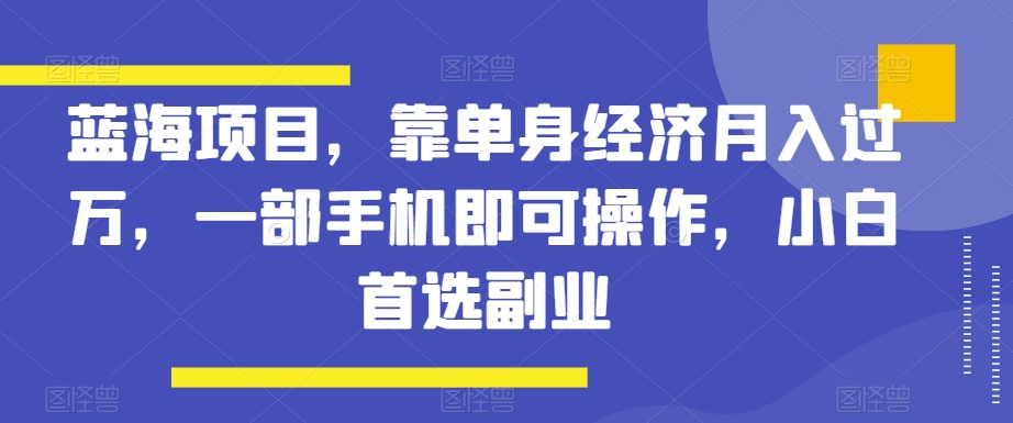 蓝海项目，靠单身经济月入过万，一部手机即可操作，小白首选副业【揭秘】-观智斋电商课程站