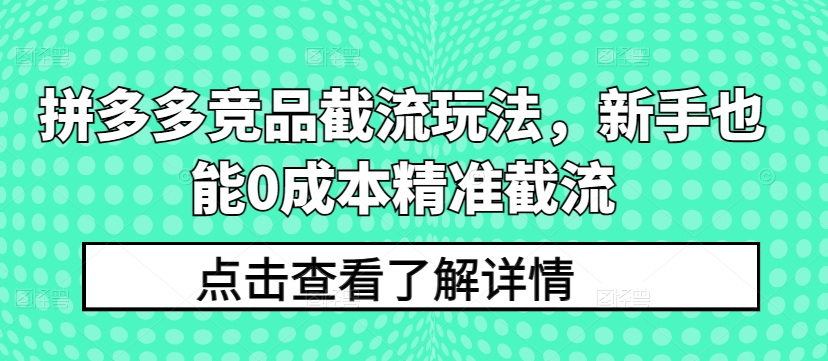 拼多多竞品截流玩法，新手也能0成本精准截流-观智斋电商课程站
