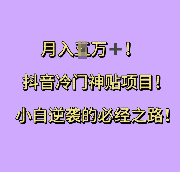 抖音冷门神贴项目，小白逆袭的必经之路，月入过W【揭秘】-观智斋电商课程站