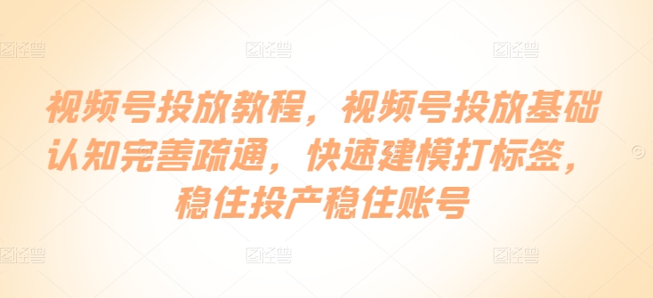 视频号投放教程，​视频号投放基础认知完善疏通，快速建模打标签，稳住投产稳住账号-观智斋电商课程站